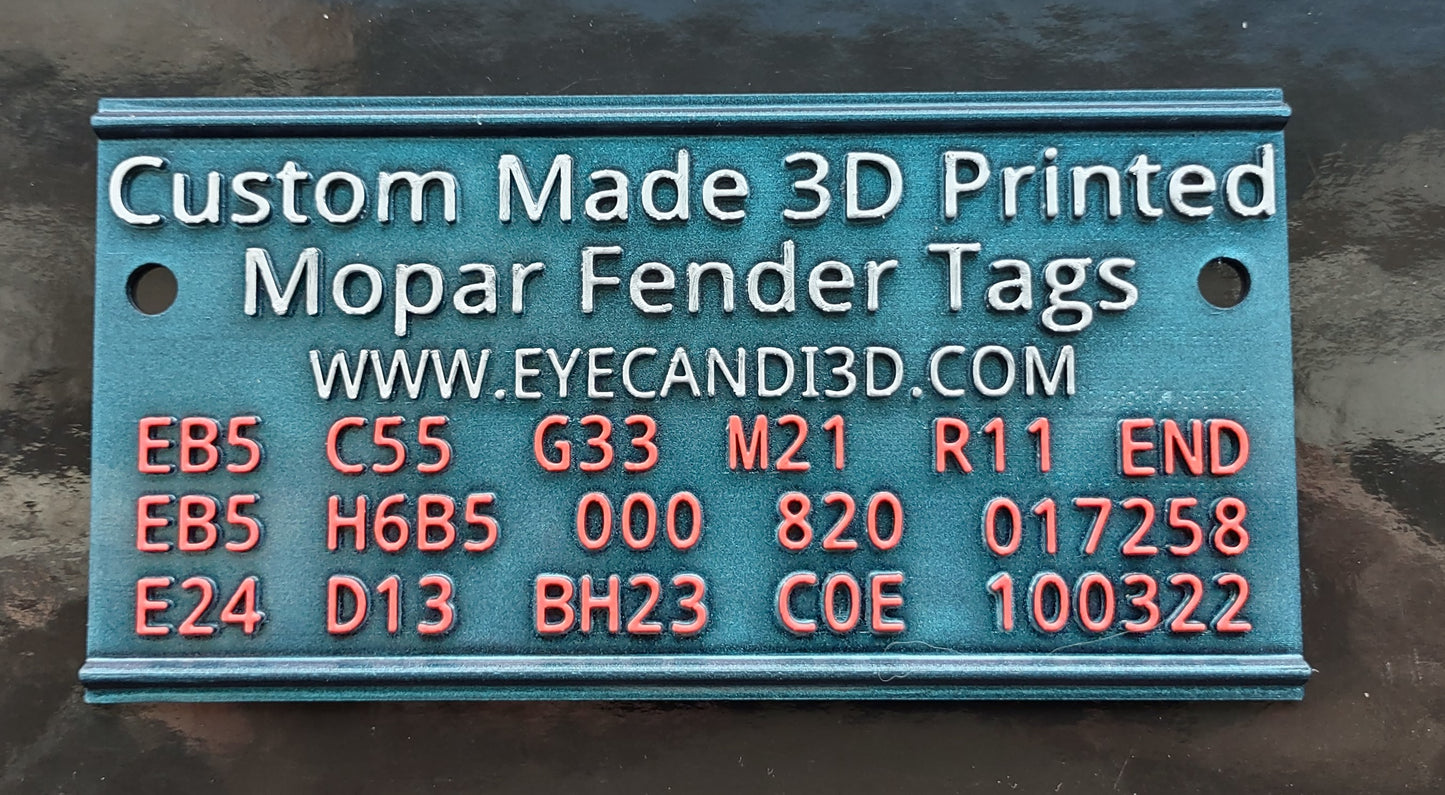 Mopar Fender Tag Novelty Reproduction Service